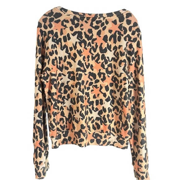 Wildfox Animal Print & Stars Pullover Coral/Charcoal Cozy Sweatshirt Sz S - Picture 2 of 10